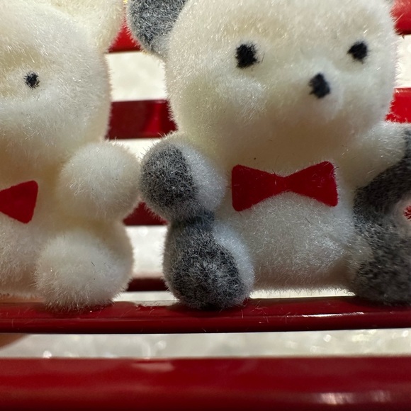 Avon Teddy Bear Collection Ornaments on bench with Red Bows - Picture 3 of 16